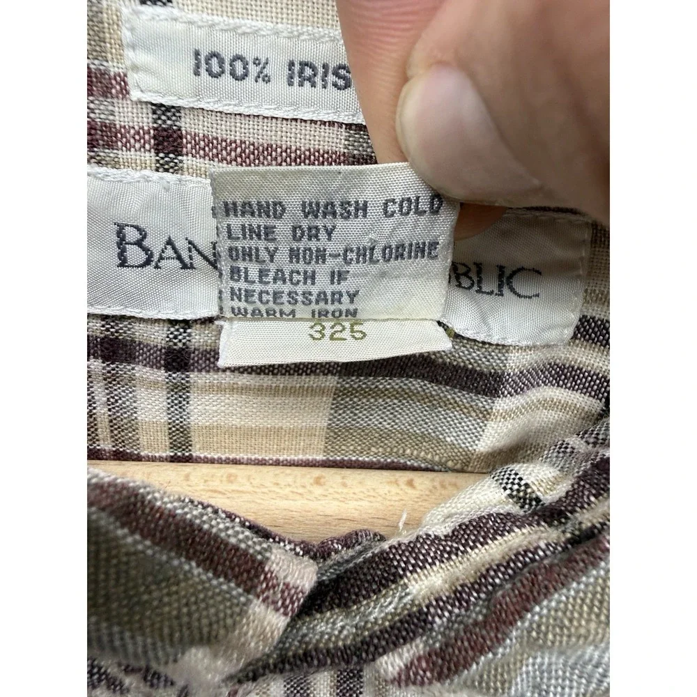 Vintage Banana Republic Irish Linen Shirt Men's XL Plaid Button Up Long Sleeve